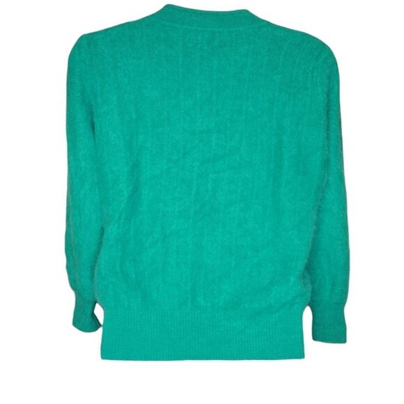 VINTAGE kelly green angora lambswool pearl button cardigan sweater M/L - Picture 3 of 9
